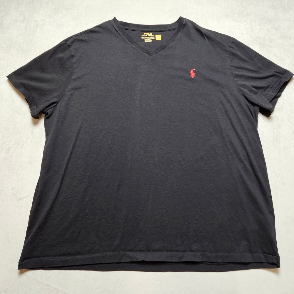 Polo Ralph Lauren Mens XXL Black V-Neck T-Shirt Red Pony Logo Cotton Tee